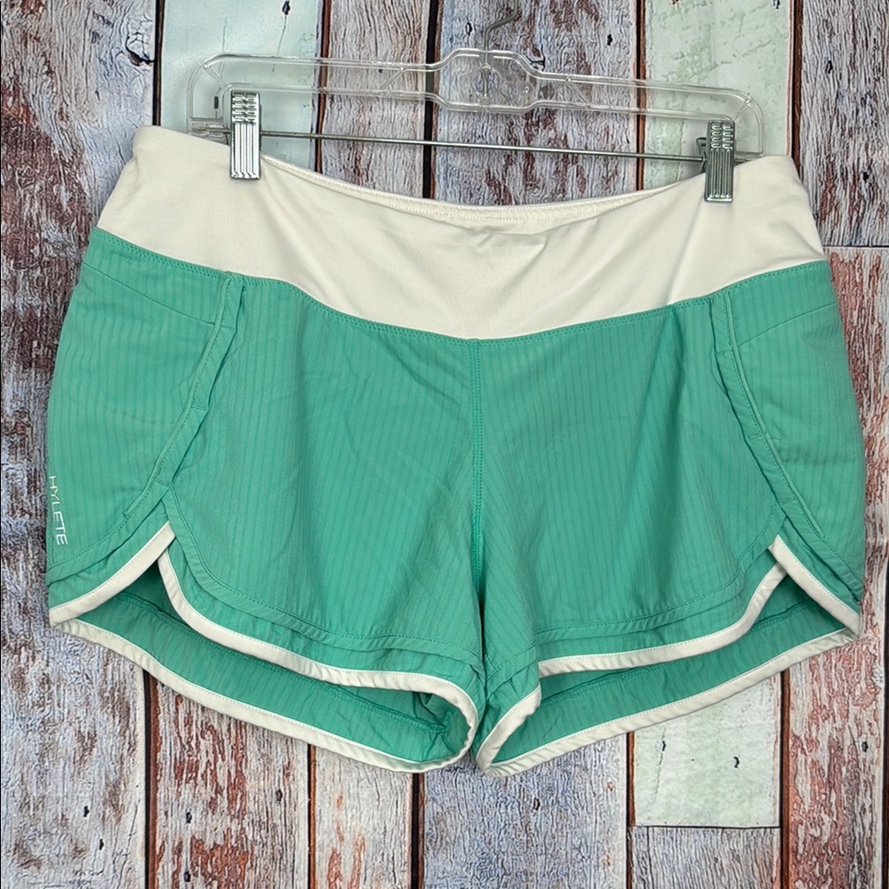 Hylete Women's Iris Scallop Lined Athletic‎ Running Shorts Mint Green Teal XL